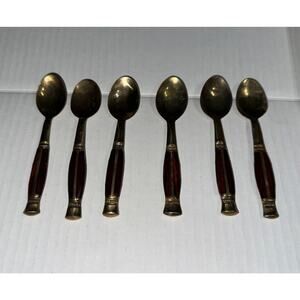 Vintage Brass And Wood Demitasse Coffee Spoon Thailand Lot Of 8‎
